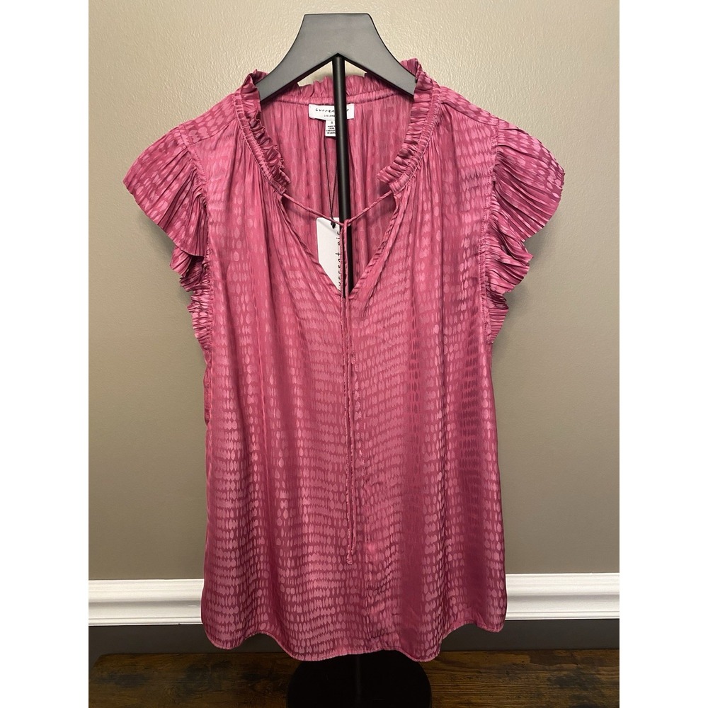 Current Air Avelina Flutter Ruffle Sleeve Tie Neck Top Size Small Pink